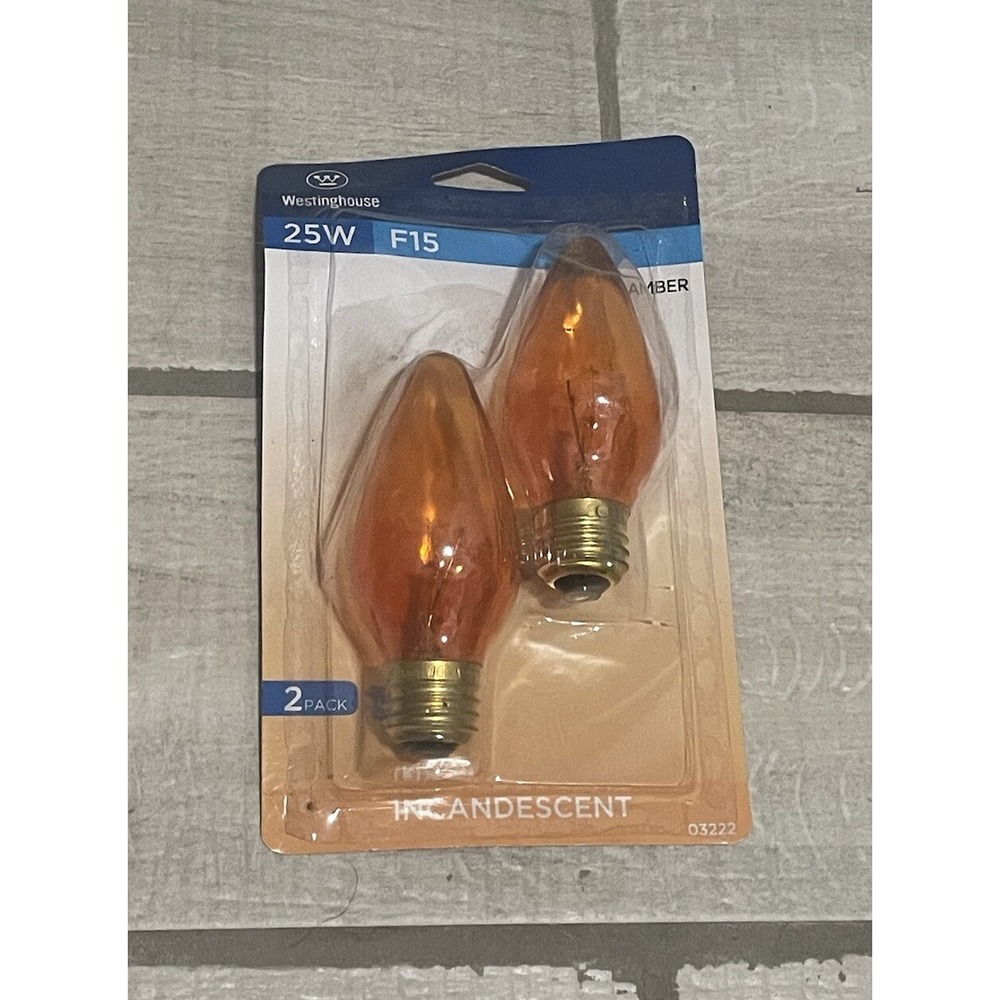 Westinghouse 25 Watt F15 Decorative‎ Bulb Amber 120V Standard 03222 2 Pack